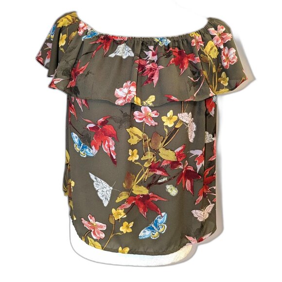 Maeve | Anthropologie Vallita Off-The-Shoulder Blouse Green Motif | Size XS - Picture 4 of 10